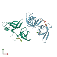 PDB entry 4iut coloured by chain, front view.