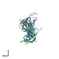 PDB entry 4iuu coloured by chain, side view.