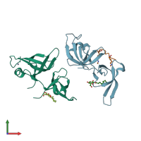 PDB entry 4iuv coloured by chain, front view.