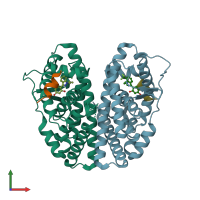 PDB entry 4iv2 coloured by chain, front view.