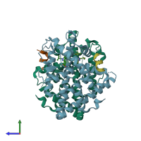 PDB entry 4iv2 coloured by chain, side view.