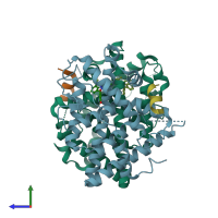 PDB entry 4iv4 coloured by chain, side view.