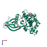 Monomeric assembly 1 of PDB entry 4iva coloured by chemically distinct molecules, top view.