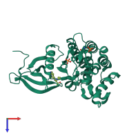 Monomeric assembly 2 of PDB entry 4ivc coloured by chemically distinct molecules, top view.