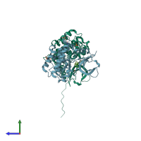 PDB entry 4ivc coloured by chain, side view.