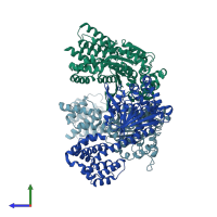 PDB entry 4ivj coloured by chain, side view.