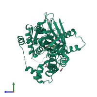PDB entry 4ivm coloured by chain, side view.