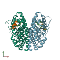 PDB entry 4ivw coloured by chain, front view.