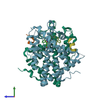 PDB entry 4ivw coloured by chain, side view.
