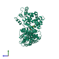 PDB entry 4iw1 coloured by chain, side view.