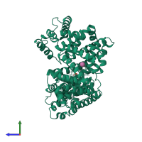 PDB entry 4iw2 coloured by chain, side view.