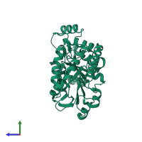 PDB entry 4iw7 coloured by chain, side view.