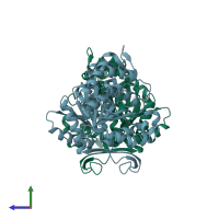 PDB entry 4iwh coloured by chain, side view.