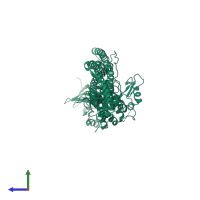 PDB entry 4iwo coloured by chain, side view.