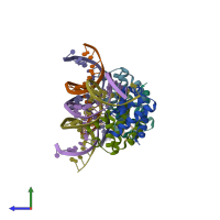 PDB entry 4iwr coloured by chain, side view.