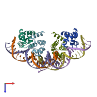 PDB entry 4iwr coloured by chain, top view.