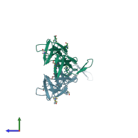 PDB entry 4iwt coloured by chain, side view.