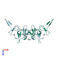 PDB entry 4iwt coloured by chain, top view.