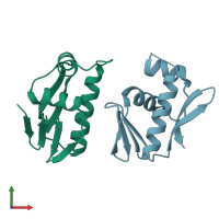 PDB entry 4ixa coloured by chain, front view.