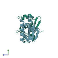 PDB entry 4ixa coloured by chain, side view.