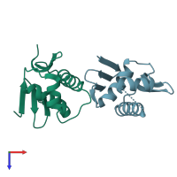 PDB entry 4ixa coloured by chain, top view.