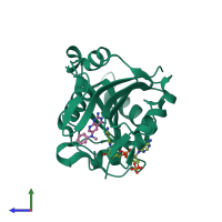 PDB entry 4ixg coloured by chain, side view.
