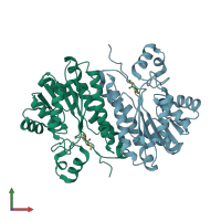 PDB entry 4ixw coloured by chain, front view.