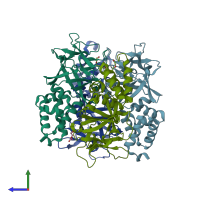 PDB entry 4iy8 coloured by chain, side view.