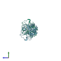 PDB entry 4iy9 coloured by chain, side view.