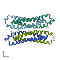 PDB entry 4iyh coloured by chain, front view.