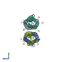 PDB entry 4iyh coloured by chain, side view.