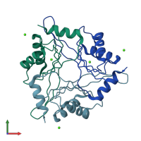 PDB entry 4iyq coloured by chain, front view.