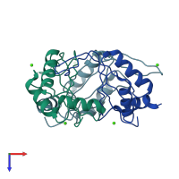 PDB entry 4iyq coloured by chain, top view.