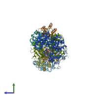 PDB entry 4iz5 coloured by chain, side view.