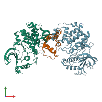 PDB entry 4iz7 coloured by chain, front view.