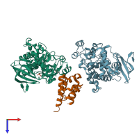 PDB entry 4iza coloured by chain, top view.