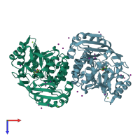 PDB entry 4izg coloured by chain, top view.