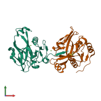 PDB entry 4izk coloured by chain, front view.