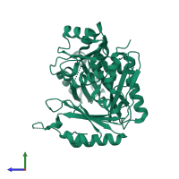 PDB entry 4izo coloured by chain, side view.