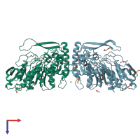 PDB entry 4j0d coloured by chain, top view.