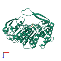 Monomeric assembly 1 of PDB entry 4j0j coloured by chemically distinct molecules, top view.