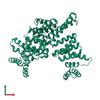 PDB entry 4j0u coloured by chain, front view.