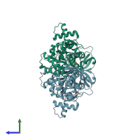 PDB entry 4j15 coloured by chain, side view.