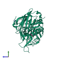 PDB entry 4j17 coloured by chain, side view.