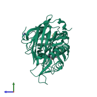 PDB entry 4j1e coloured by chain, side view.