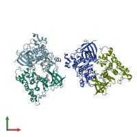 PDB entry 4j1r coloured by chain, front view.