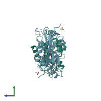 PDB entry 4j1z coloured by chain, side view.