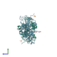 PDB entry 4j22 coloured by chain, side view.