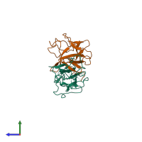 PDB entry 4j23 coloured by chain, side view.