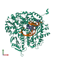 PDB entry 4j2a coloured by chain, front view.